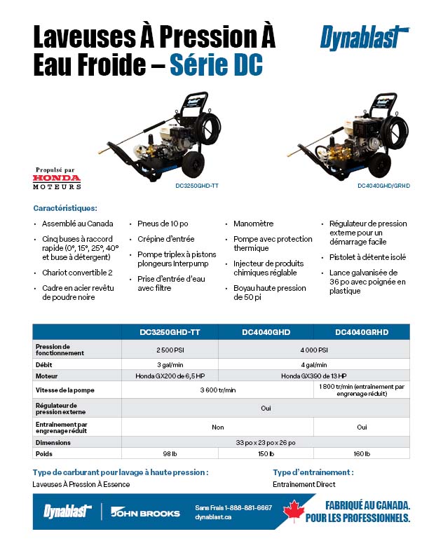 Dynablast Spécs série DC à essence