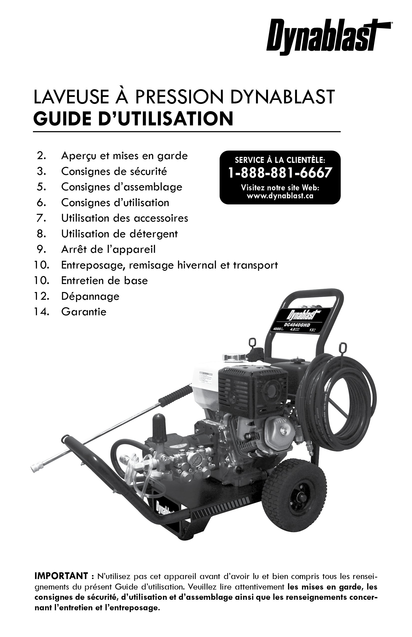 Dynablast DC Laveuse à pression guide d'utilisation 