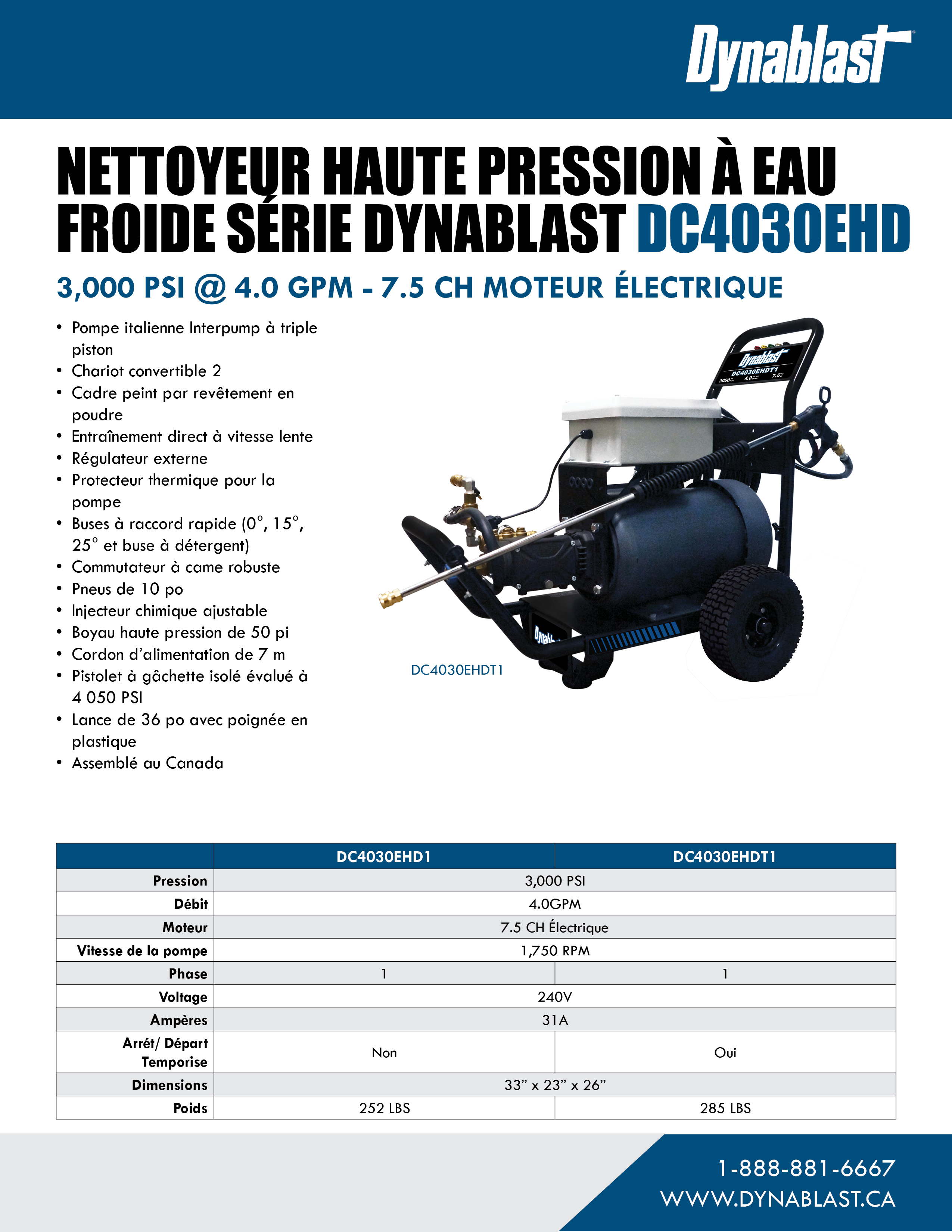 Spec Sheet FR - Dynablast DC4030EHD Series Cold Water Pressure Washer