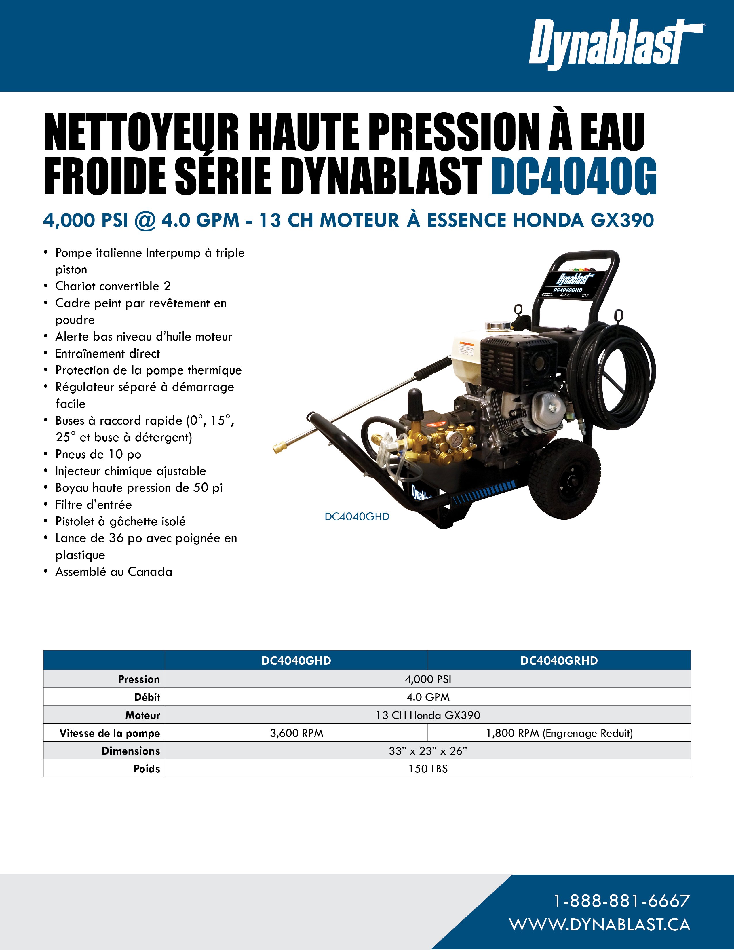 Spec Sheet FR - Dynablast DC4040 Series Cold Water Pressure Washer