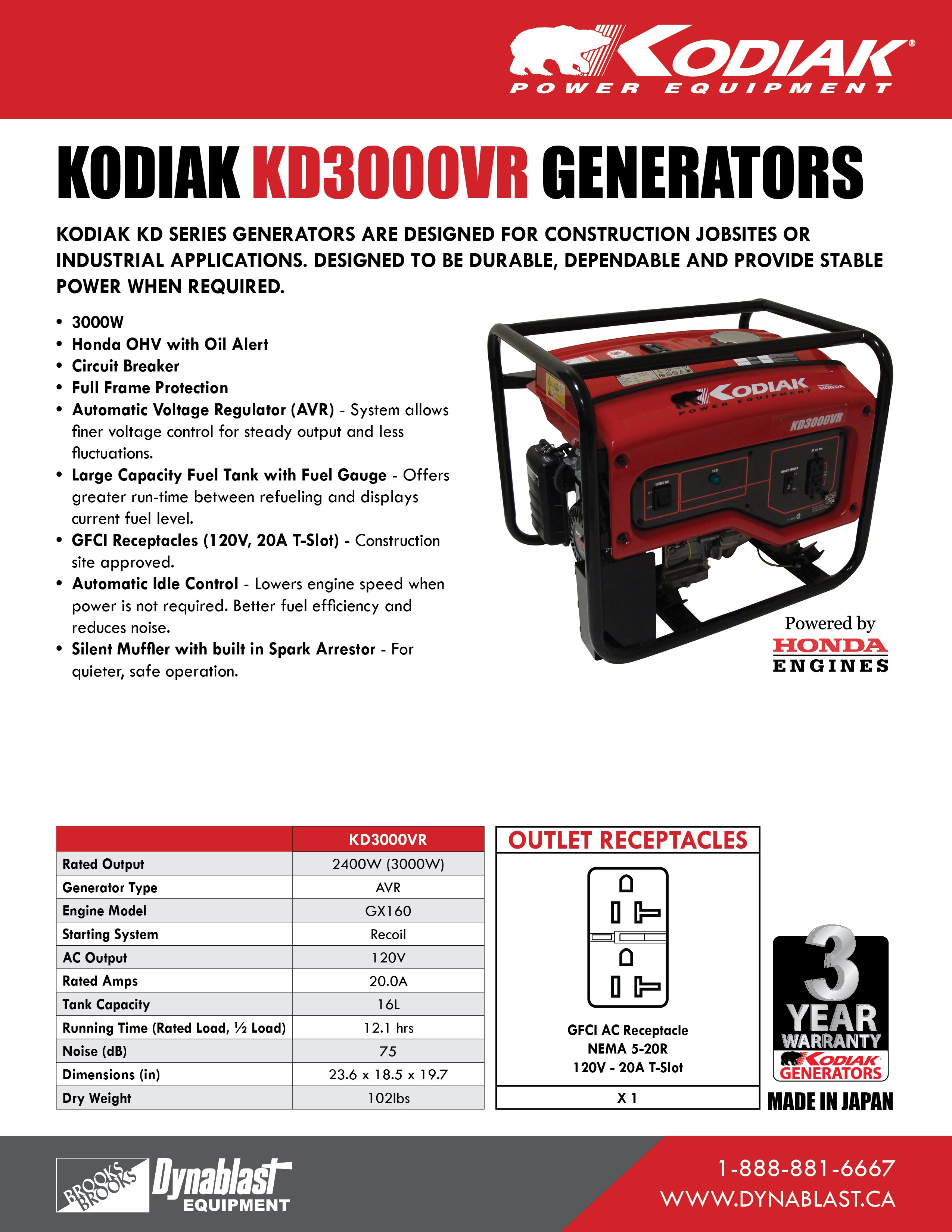 Kodiak KD3000VR Generator Spec