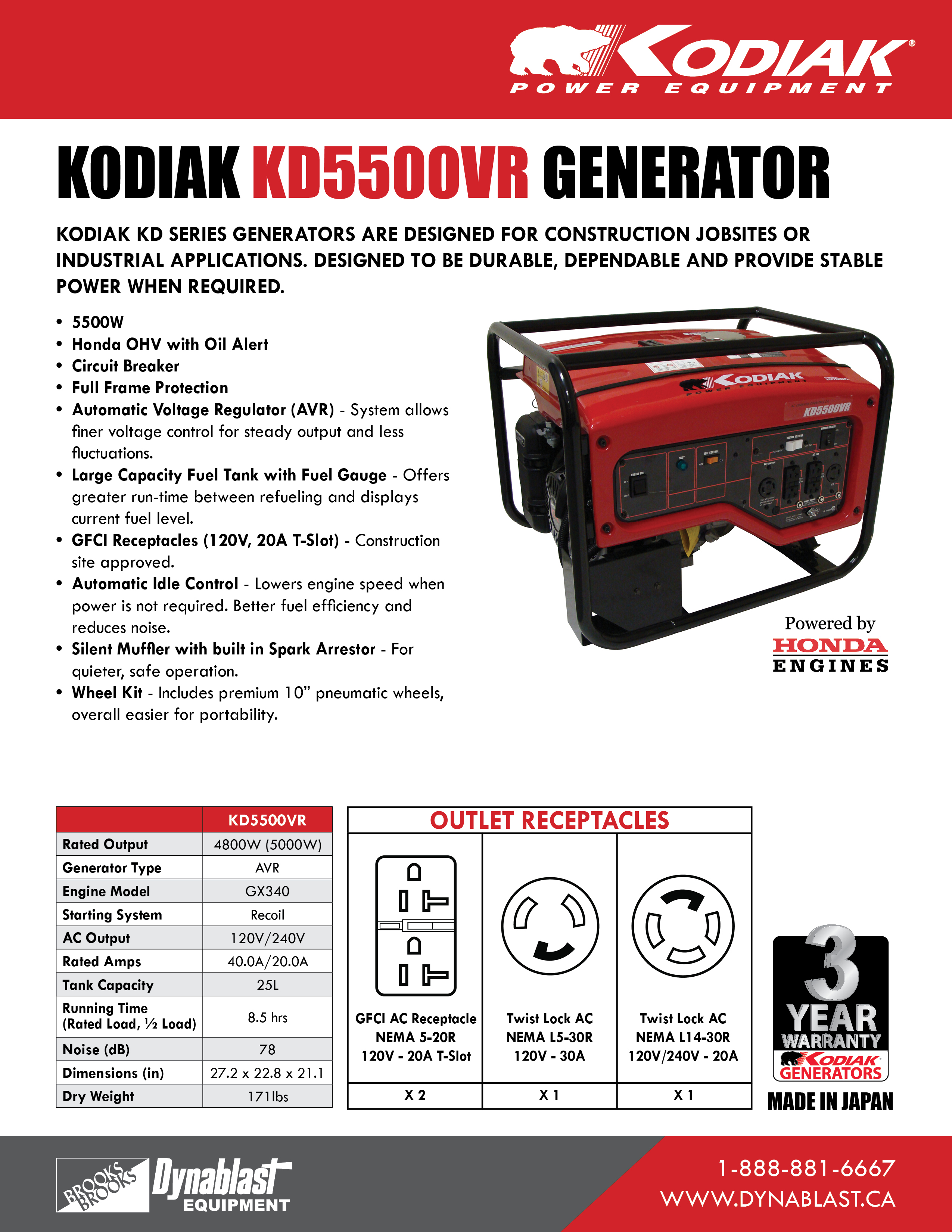 Kodiak KD5500VR Generator Spec