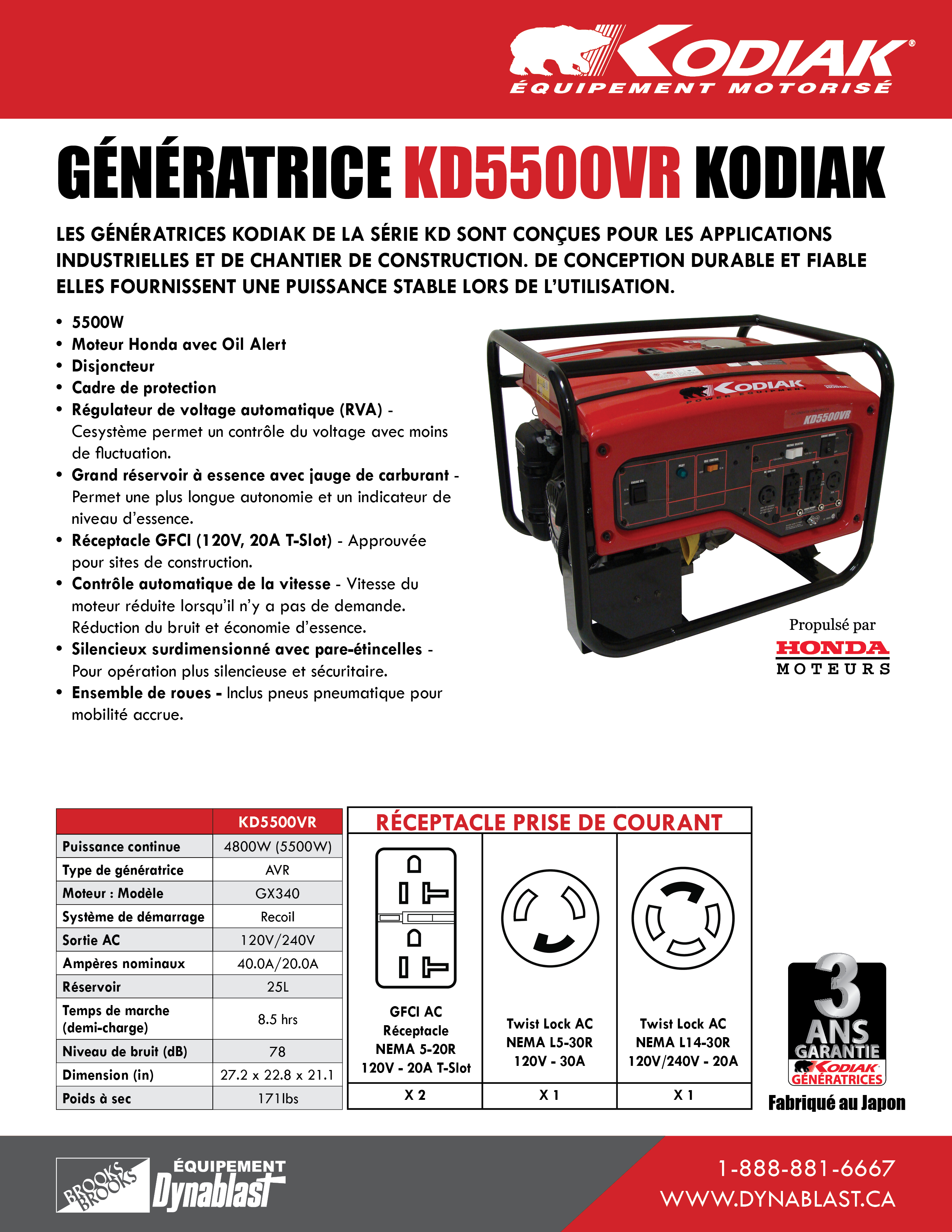 Génératrice KD5500VR Kodiak Spec