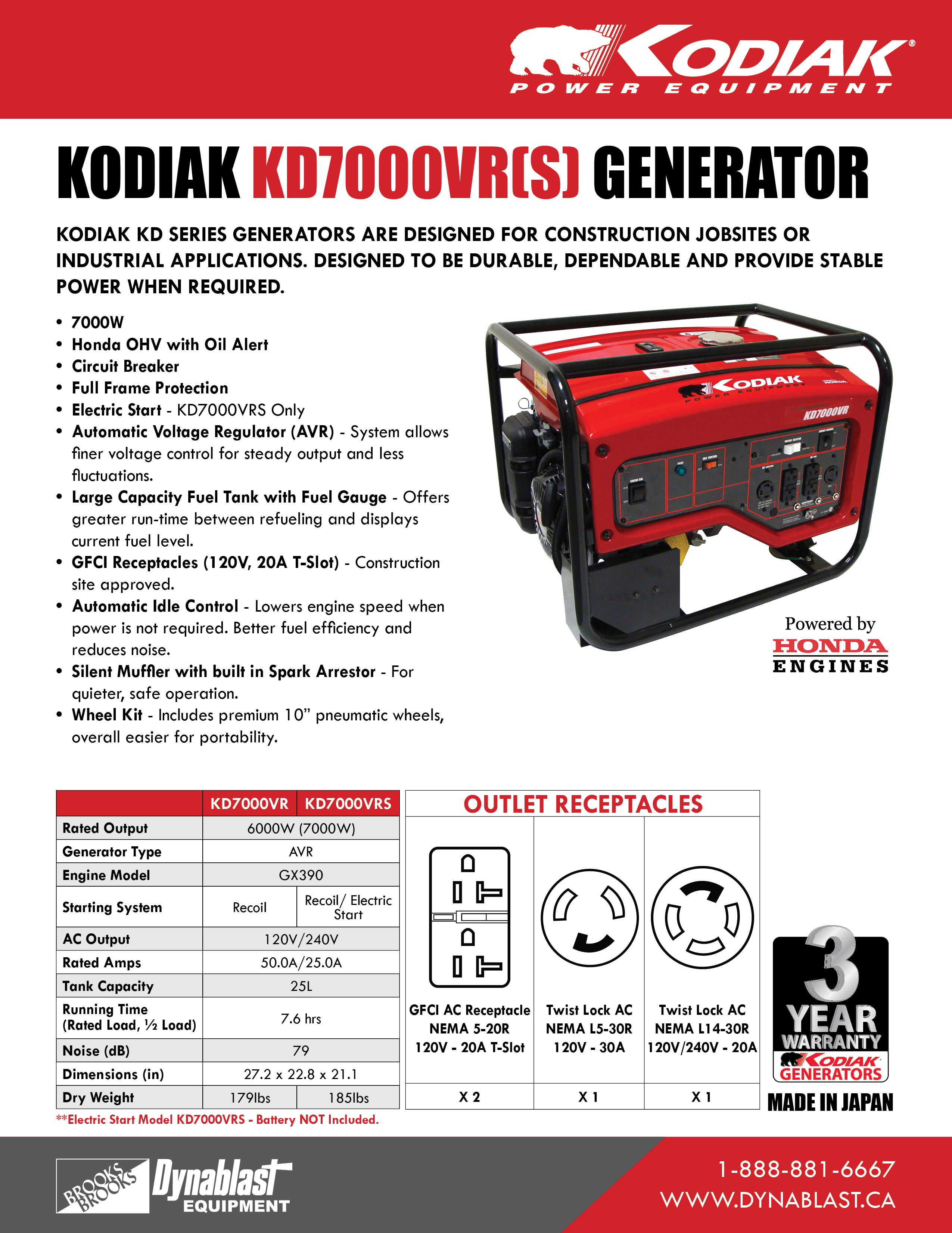 Kodiak KD7000VR(S) Generator Spec