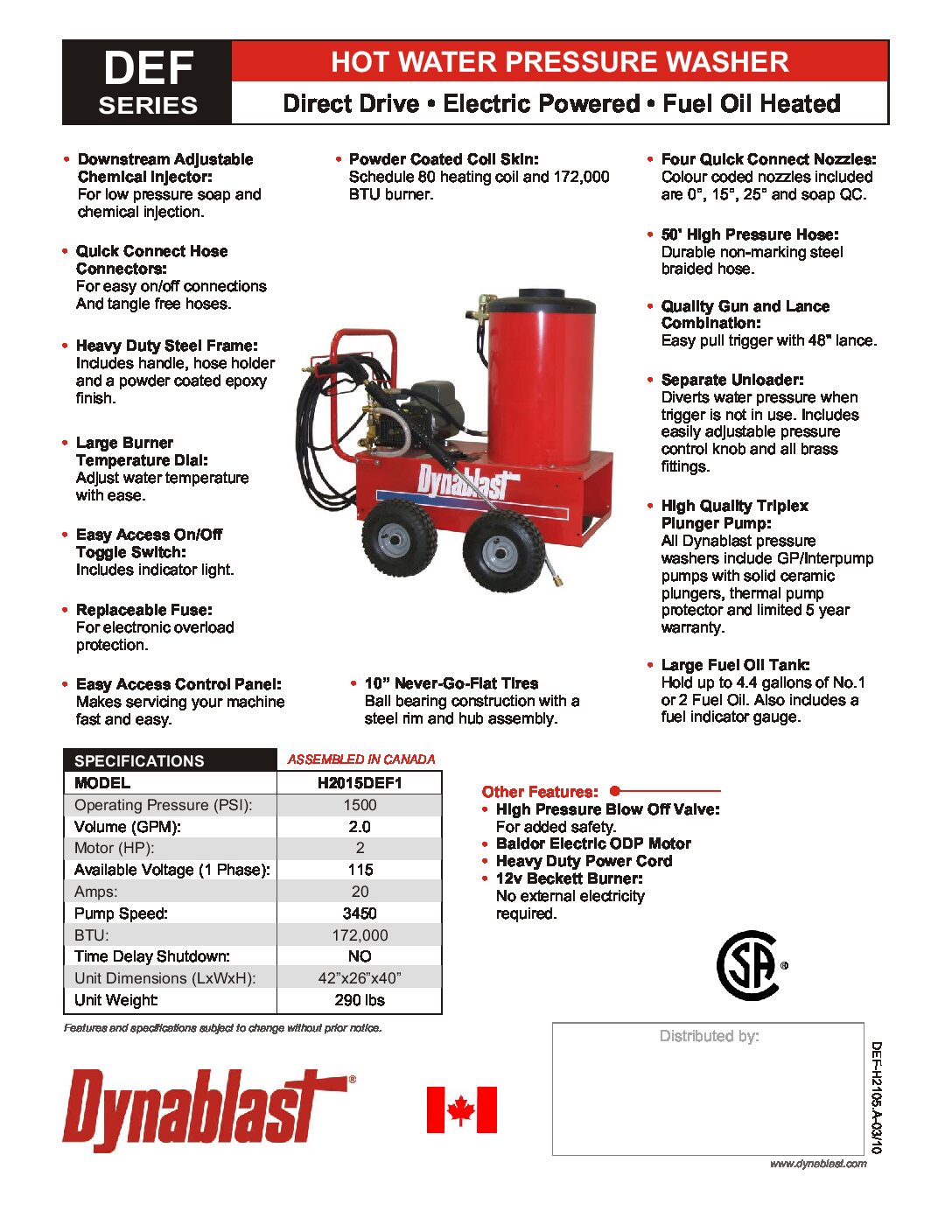 Dynablast H2015DEF1 Hot Water Pressure Washer