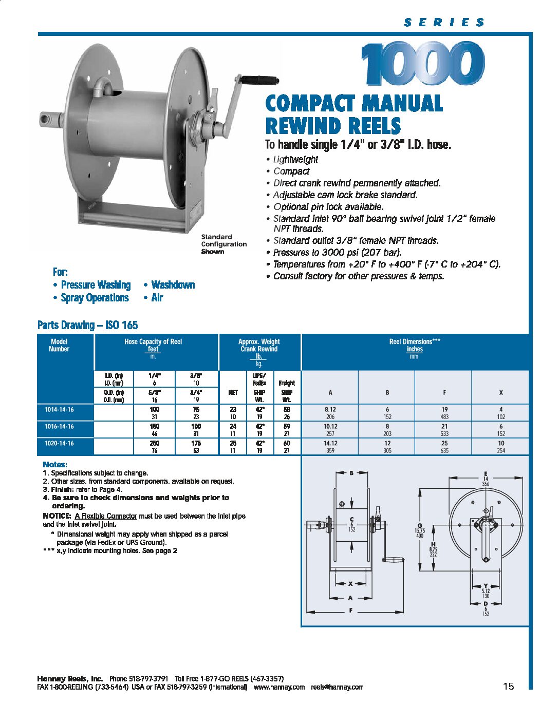 Hannay 1000 Series manual Hose Reels technical information