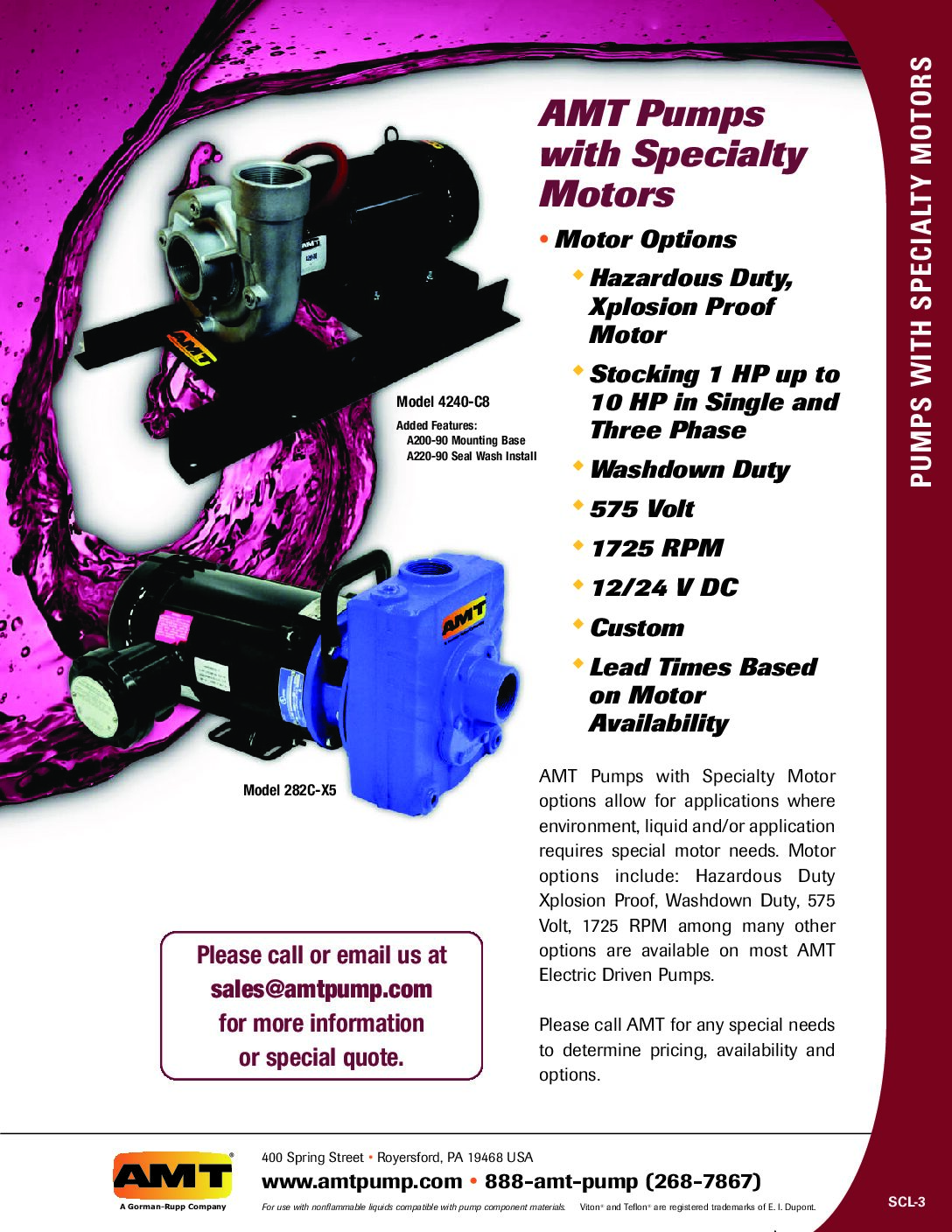 AMT Pumps With Specialty Motors