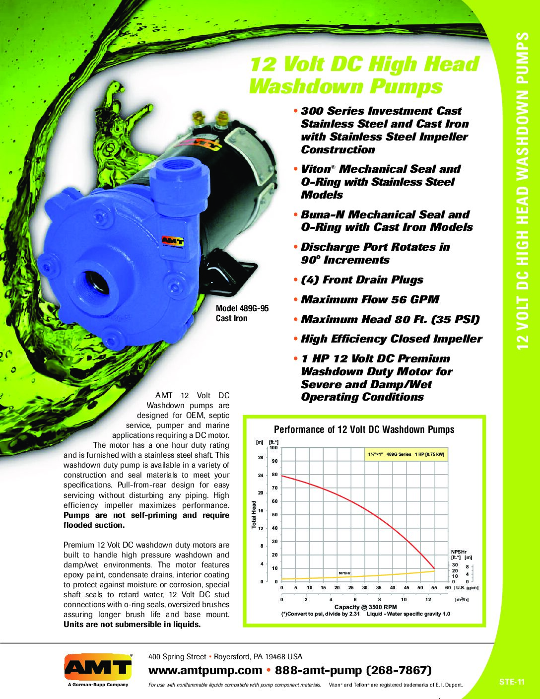 AMT 12V DC High Head Washdown Pumps