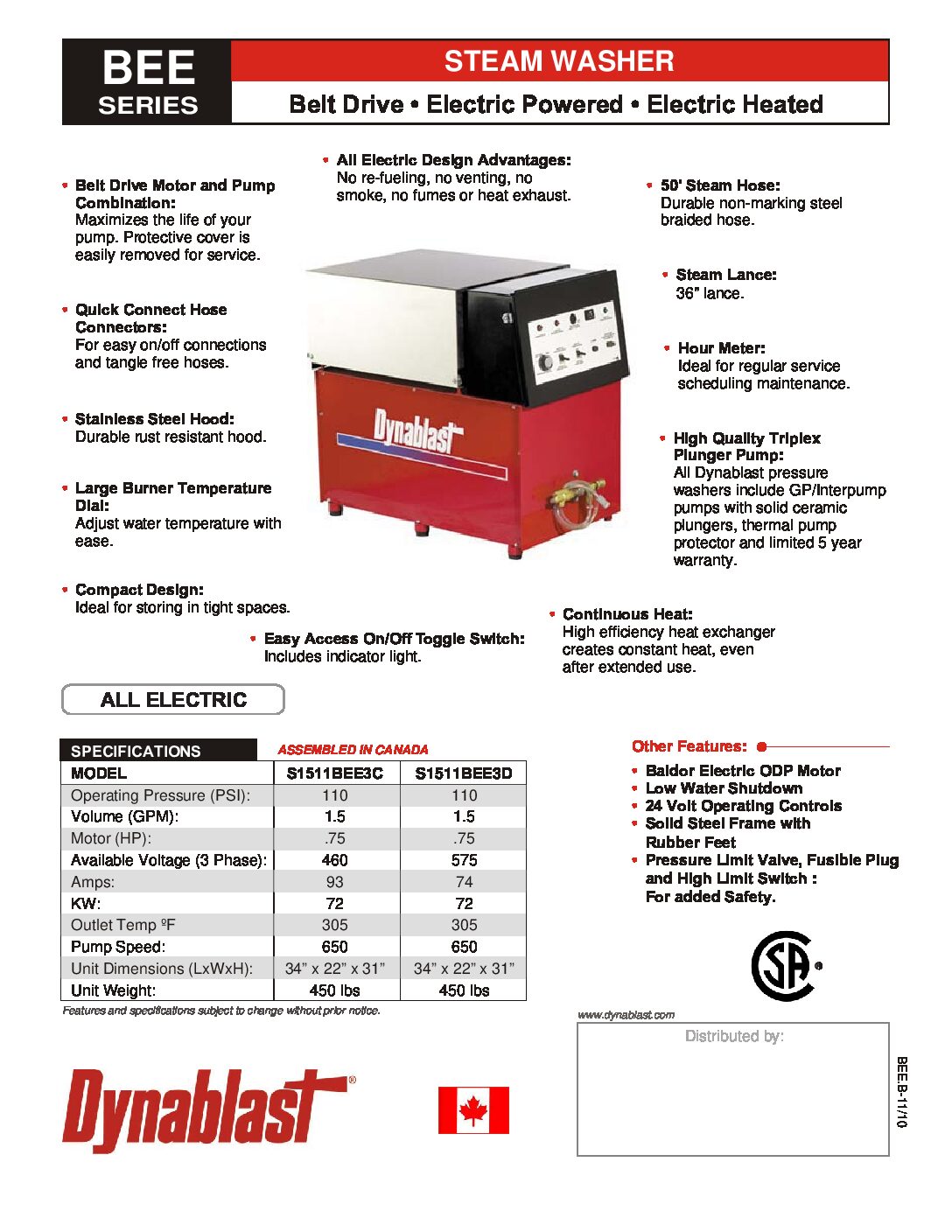 Dynablast S1511BEE3C/D Steam Washer