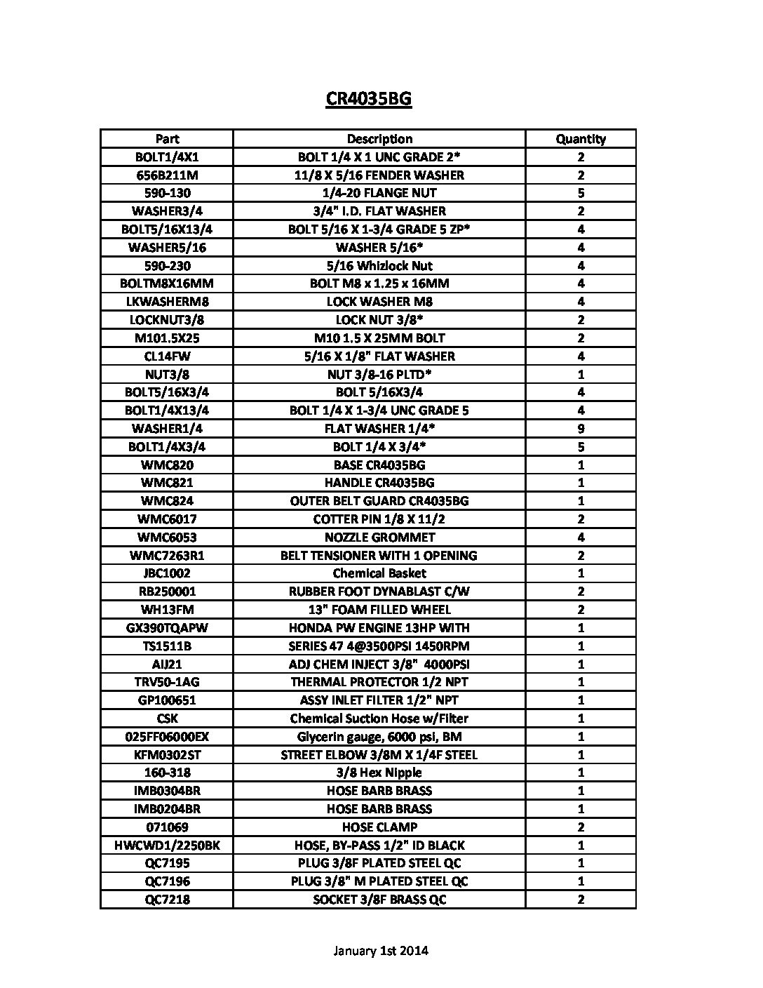 CR4035BGS Parts Breakdown