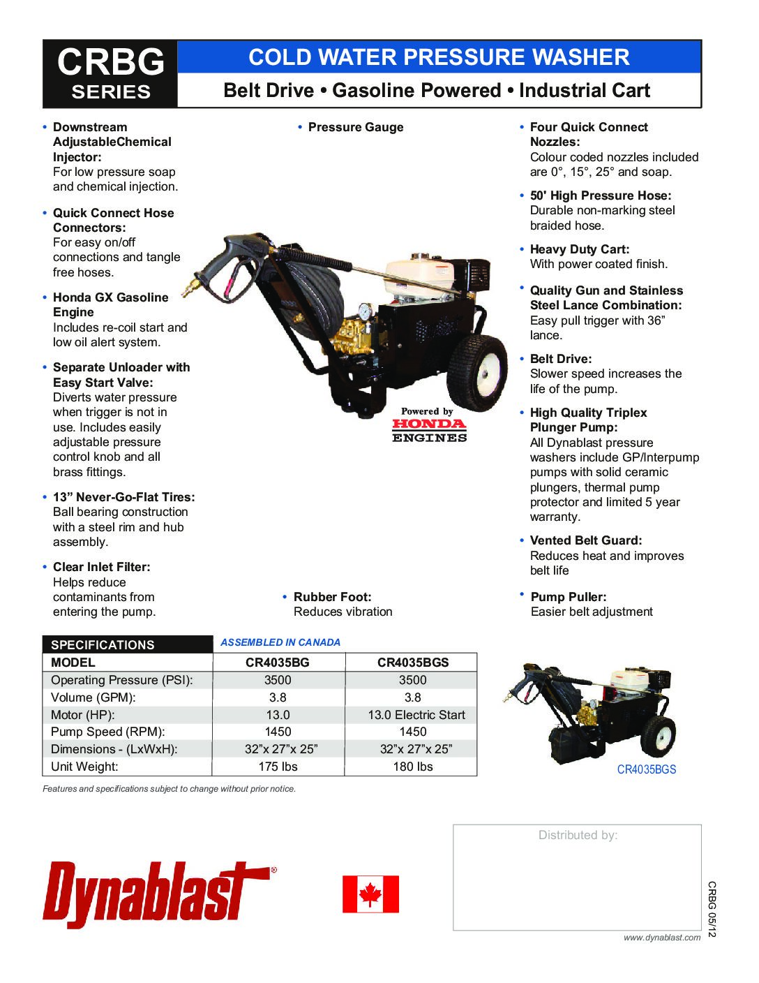 Dynablast CR4035BGS Cold Water Pressure Washer