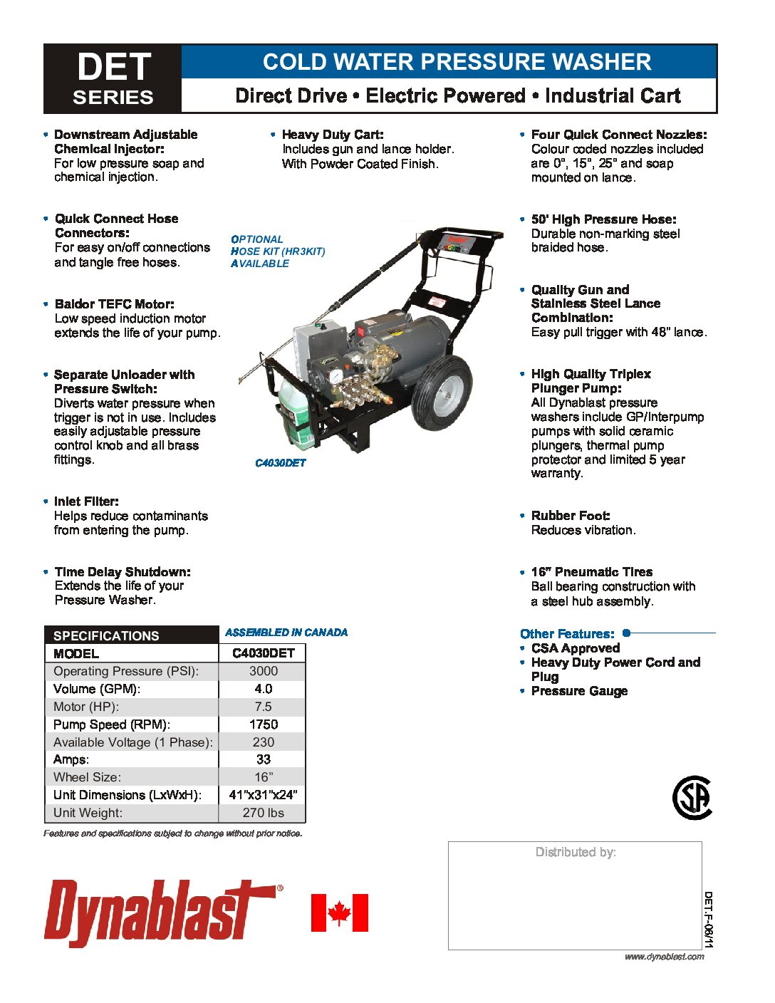 Dynablast C4030DET Cold Water Pressure Washer - English