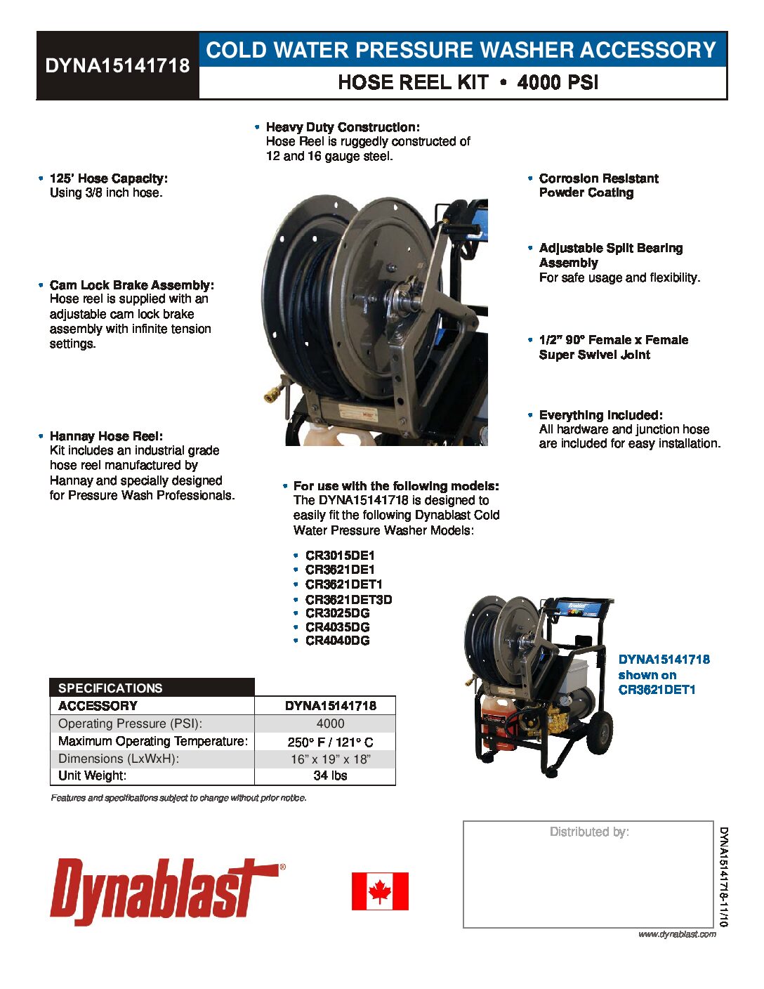 Dynablast DYNA15141718 Cold Water Hose Reel Kits