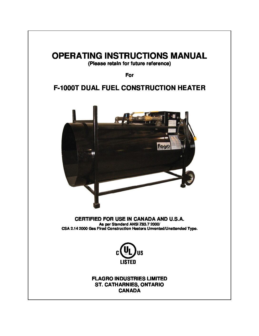 Flagro FLF1000T Operating Instructions Manual