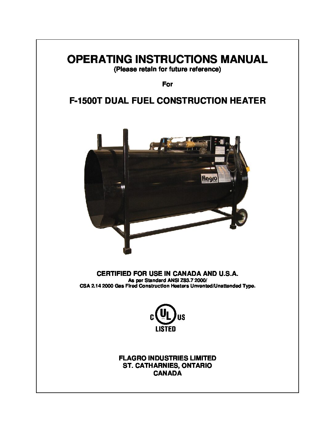 Flagro FLF1500T Operating Manual