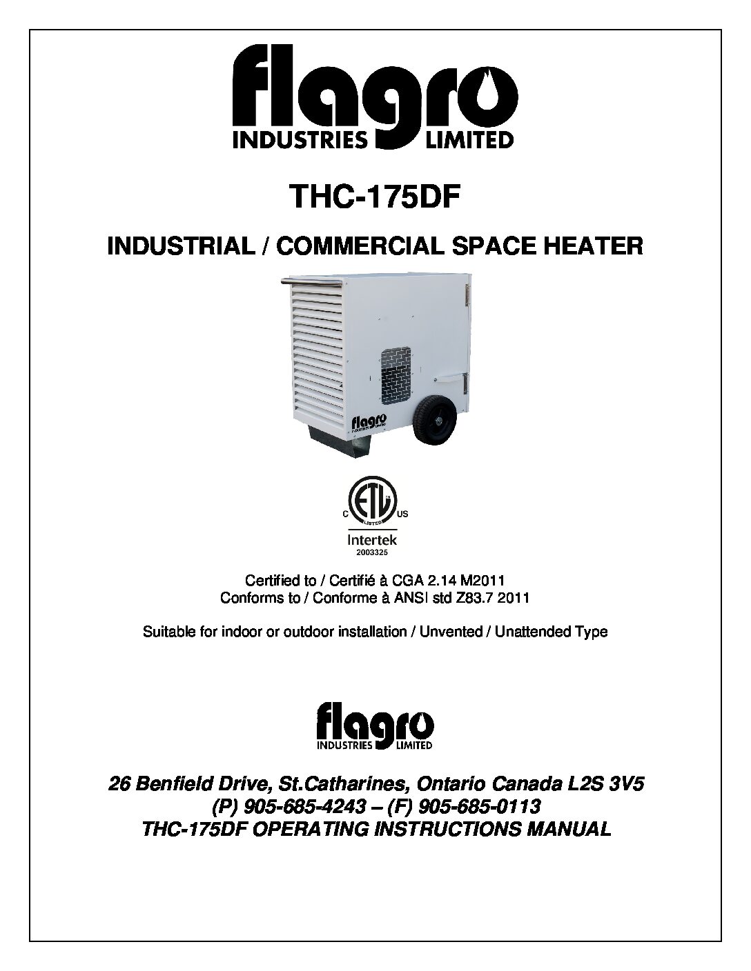 Flagro FLTHC175DF Operating Manual