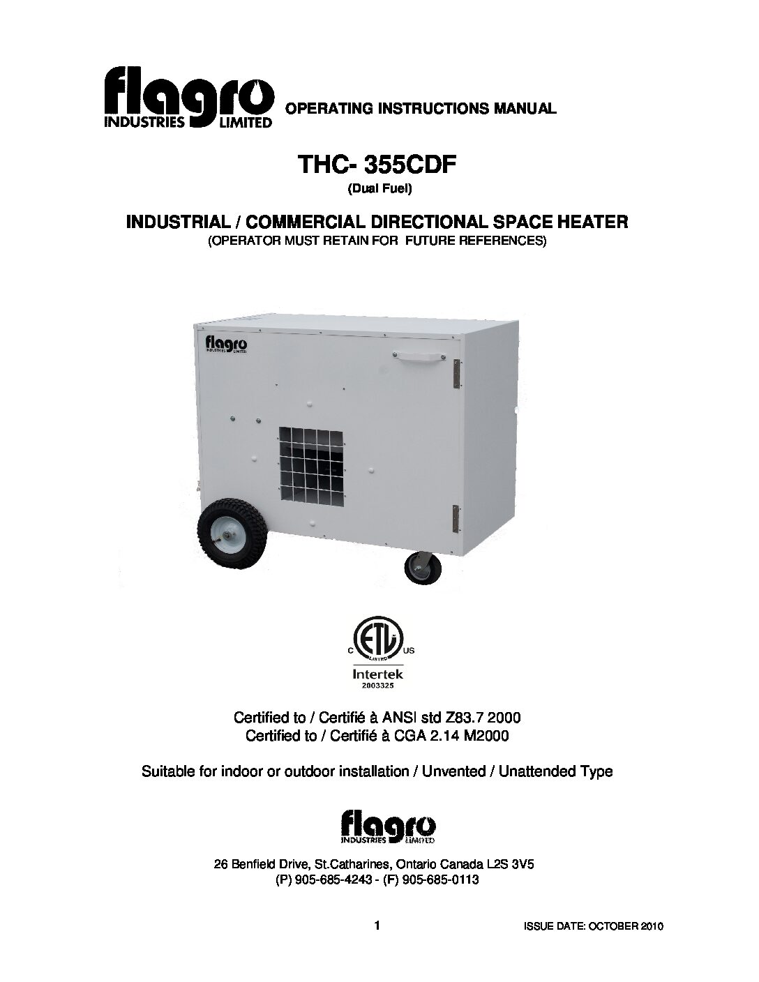 Flagro FLTHC355DF Operating Manual