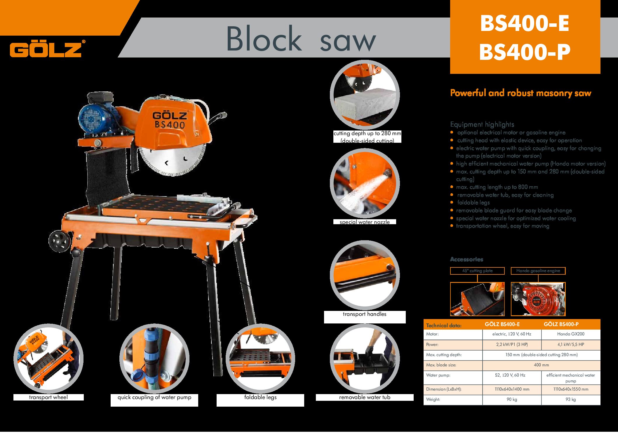 Golz Block Saw GOBS400 Data Sheet