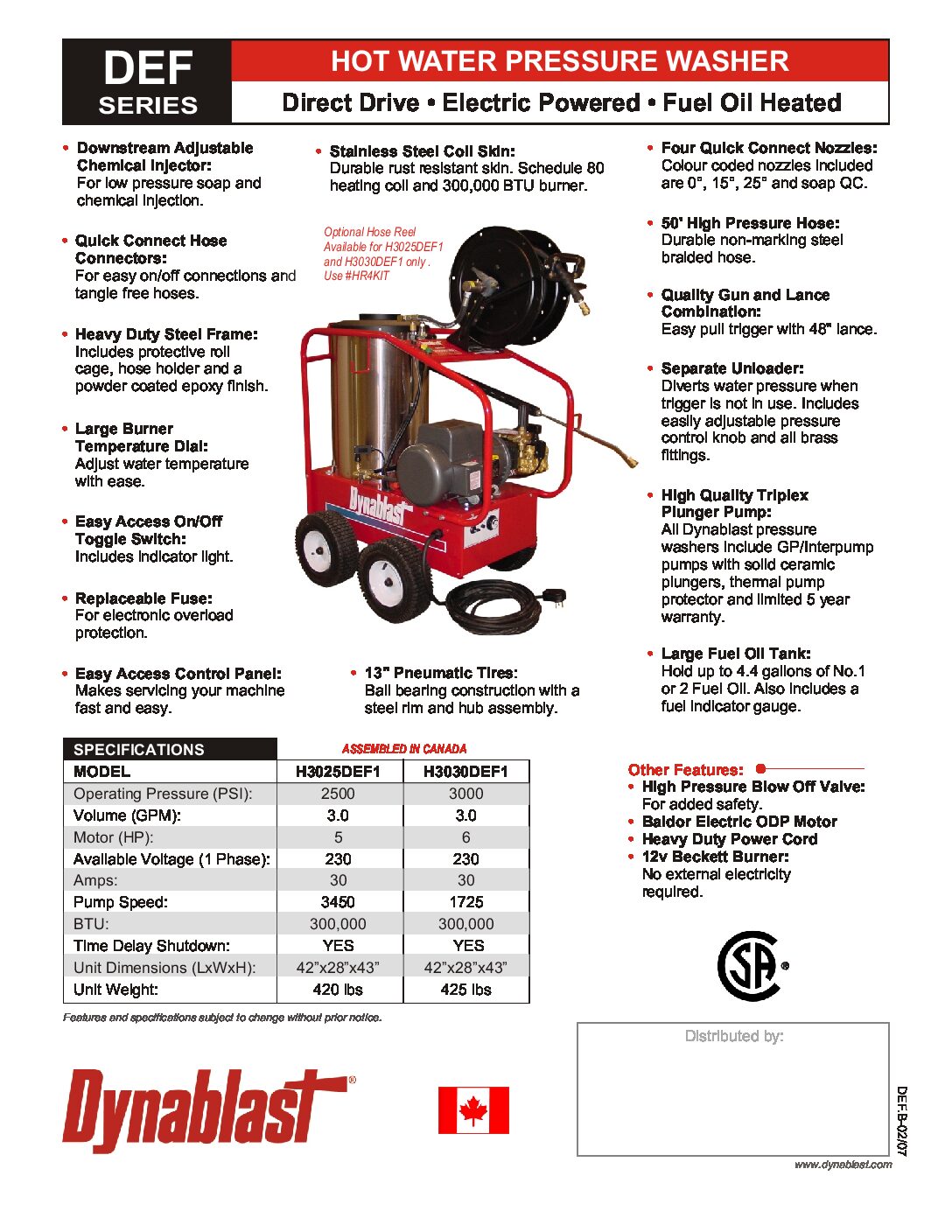 Dynablast H3025DEF1 Hot Water Pressure Washer