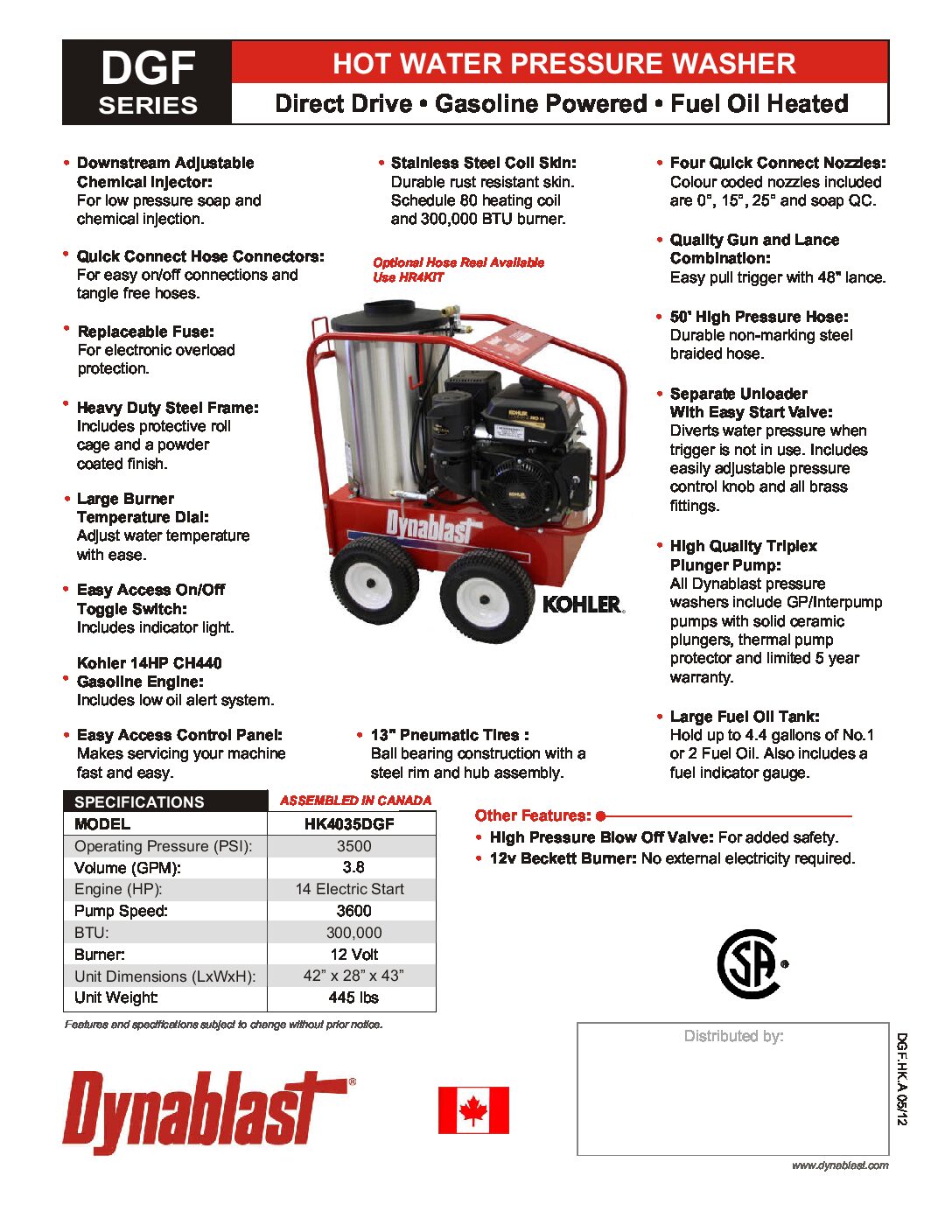 Dynablast HK4035DGF Hot Water Pressure Washer