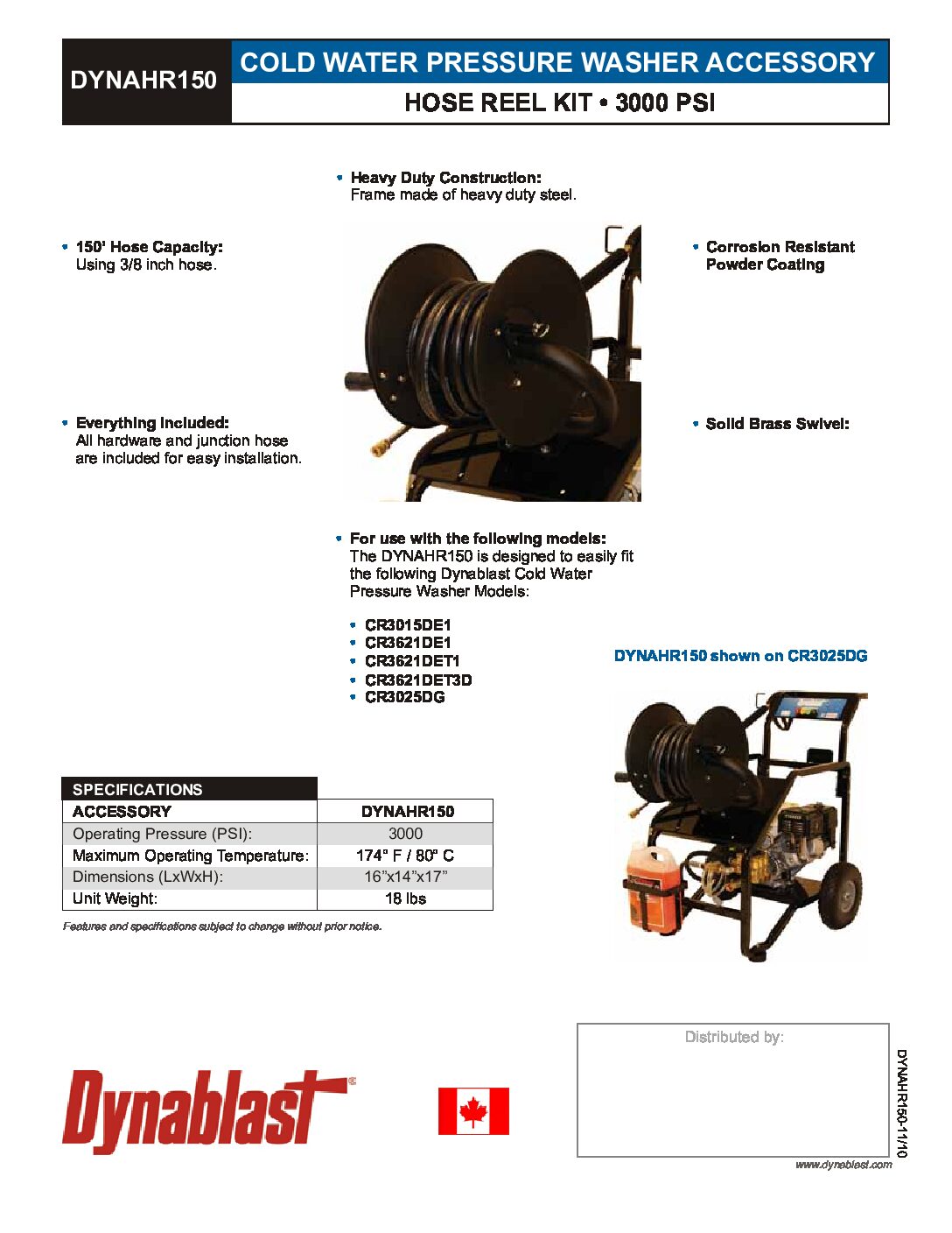 Dynablast DYNAHR150 Cold Water Hose Reel Kits