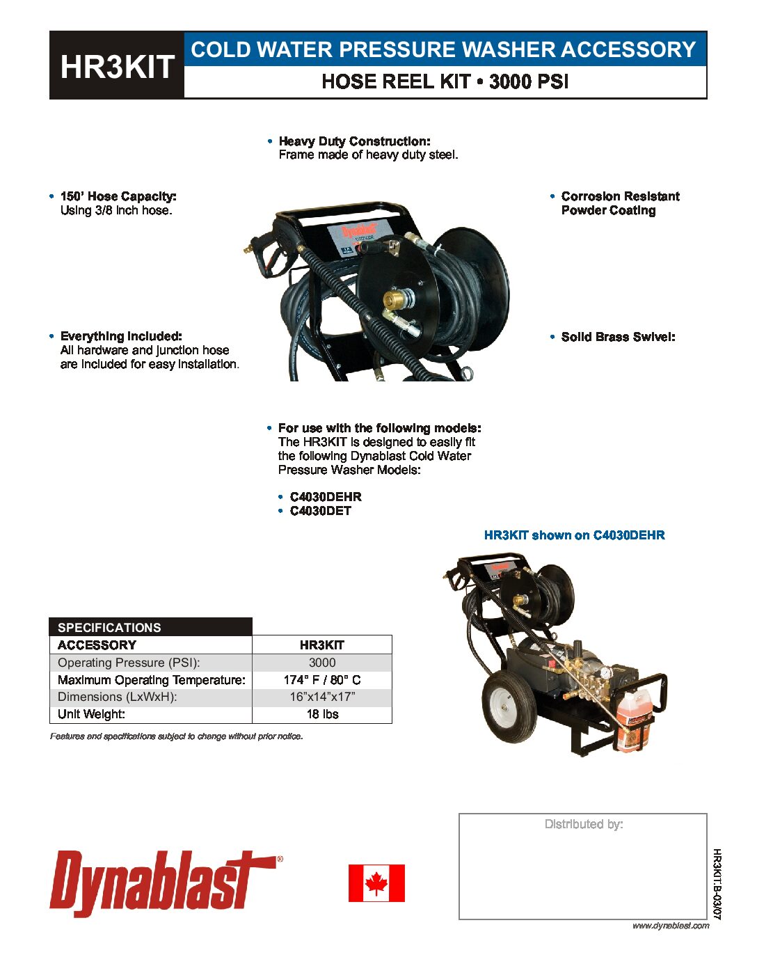 Dynablast HR3KIT Cold Water Hose Reel Kits