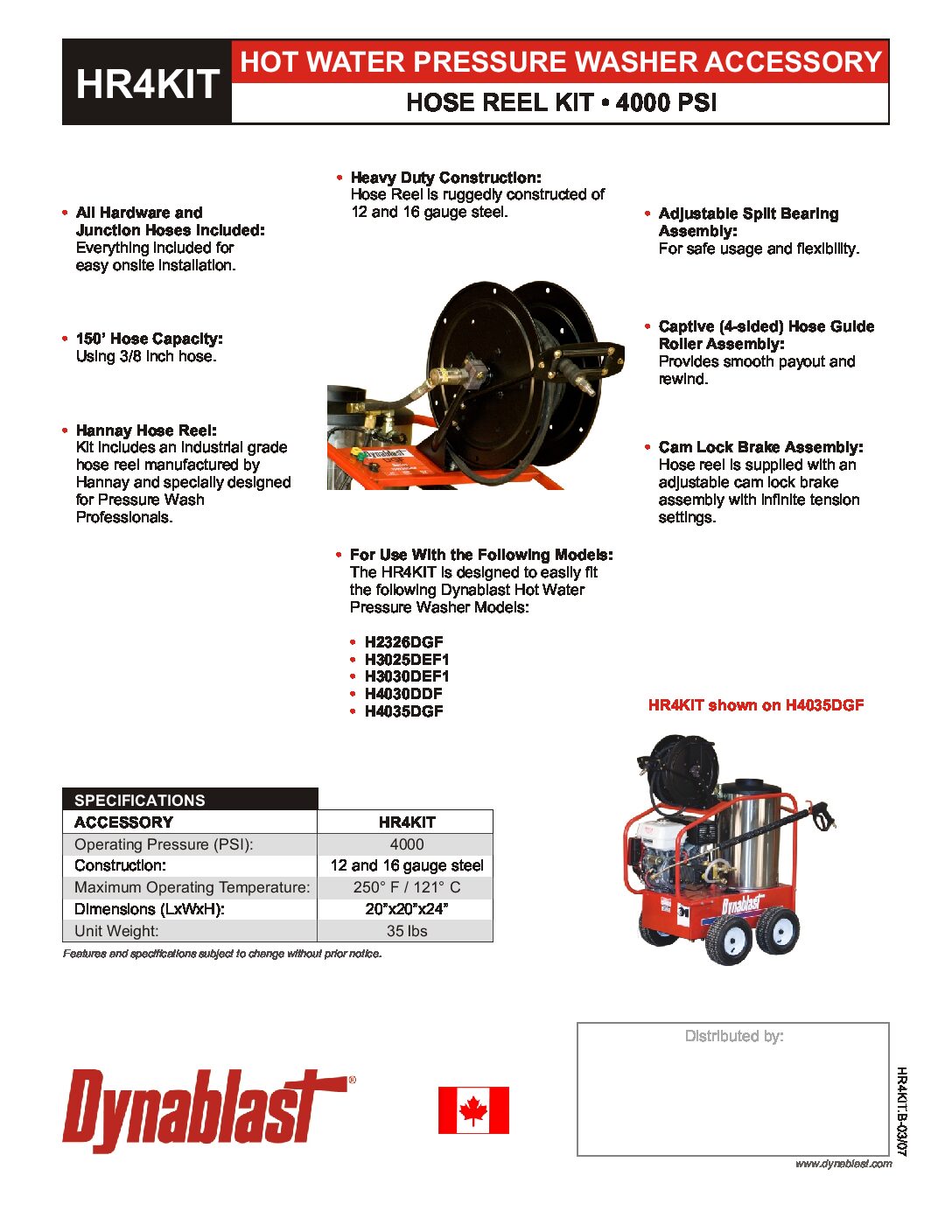 Dynablast HR4KIT Hot Water Hose Reel Kits