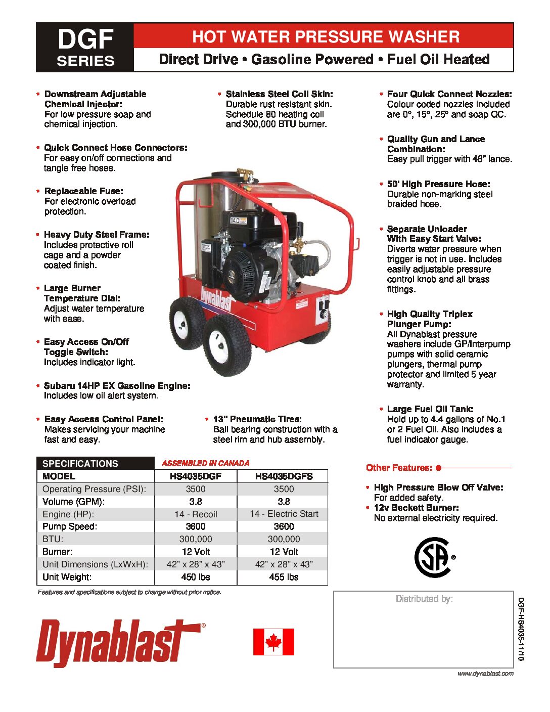 Dynablast HS4035DGFS Hot Water Pressure Washer