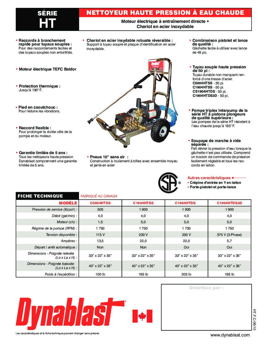 Dynablast C1904HTSS Hot & Cold Water Pressure Washer - French