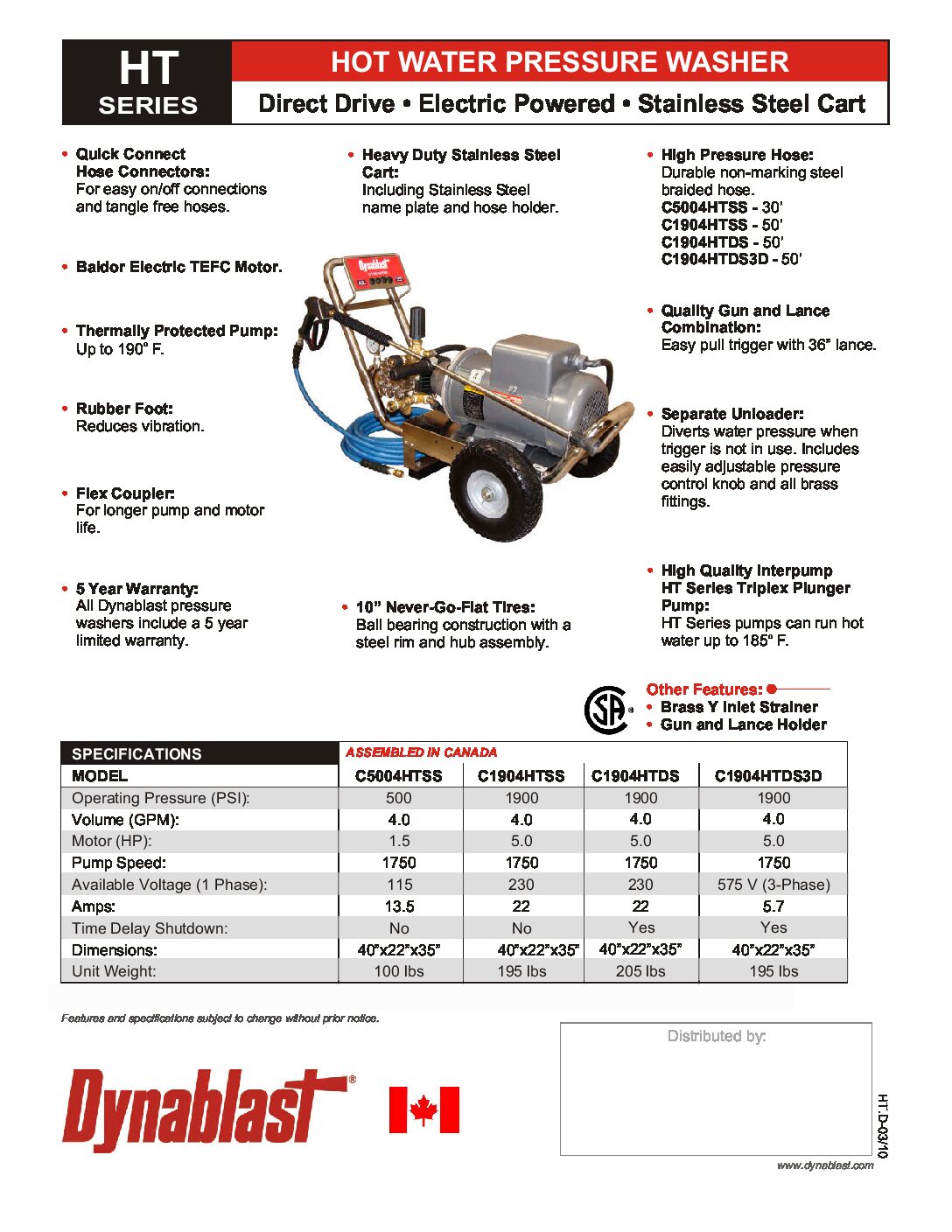 Dynablast C1904HTSS Hot & Cold Water Pressure Washer - English