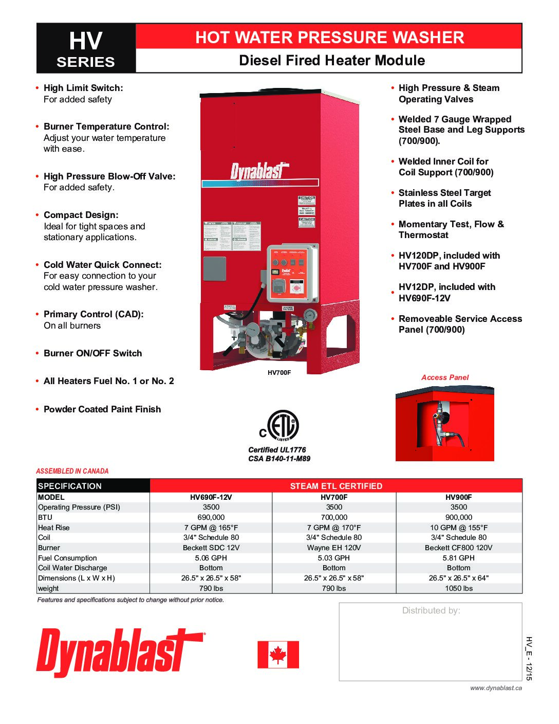 Dynablast HV900F Hydrovac Hot Water & Steam Heater Module - English