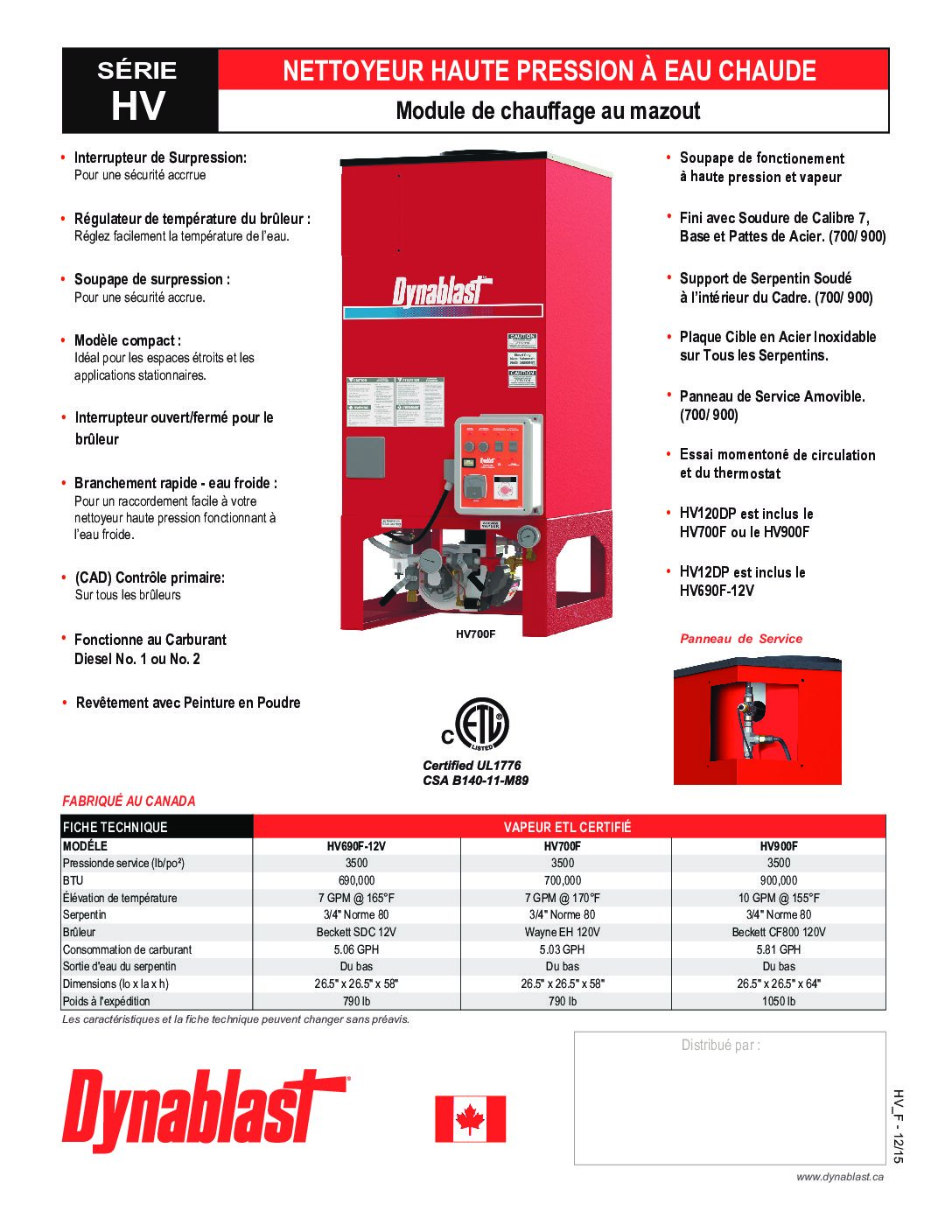 Dynablast HV900F Hydrovac Hot Water & Steam Heater Module - French