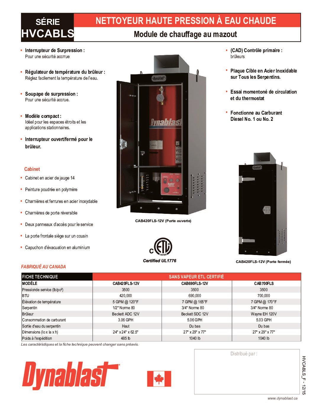 Dynablast CAB420FLS-12V Lit French