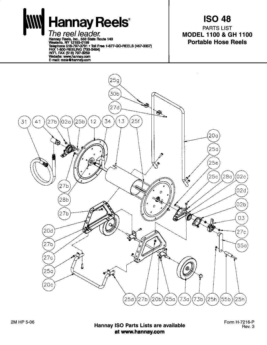 Hannay GH1100 Portable Hose Reel on wheels parts breakdown