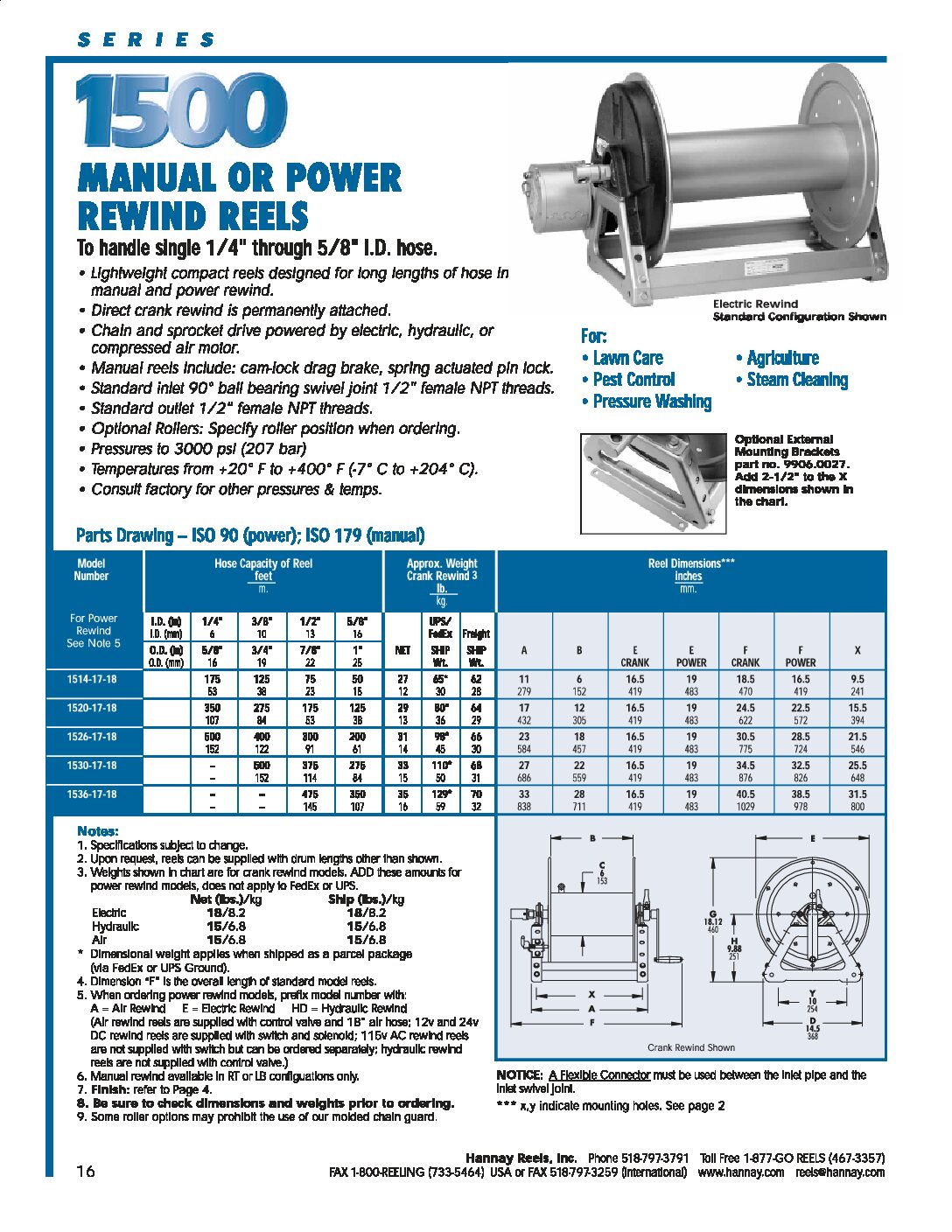 Hannay 1500 Series Hose Reels technical information