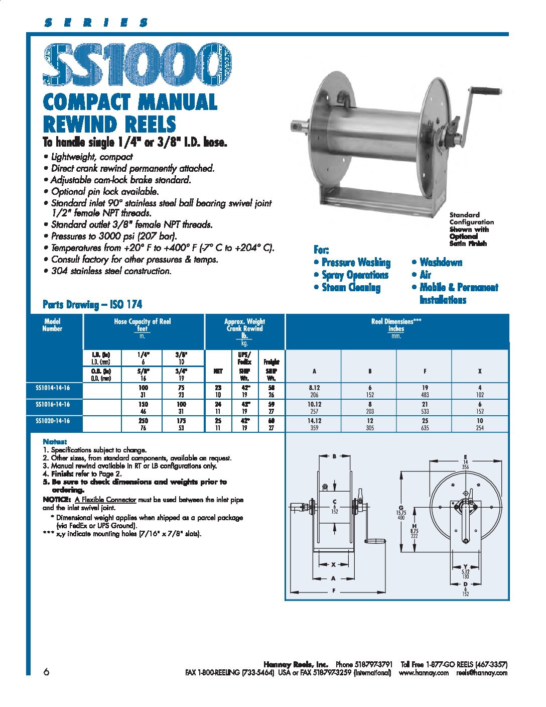 Hannay PW2 Pressure Wash Hose Reel technical information