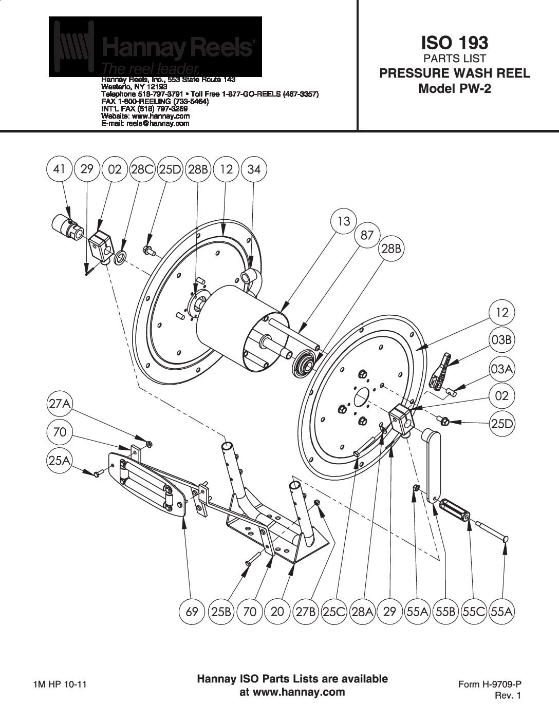 Hannay PW2 Pressure Wash Hose Reel parts breakdown