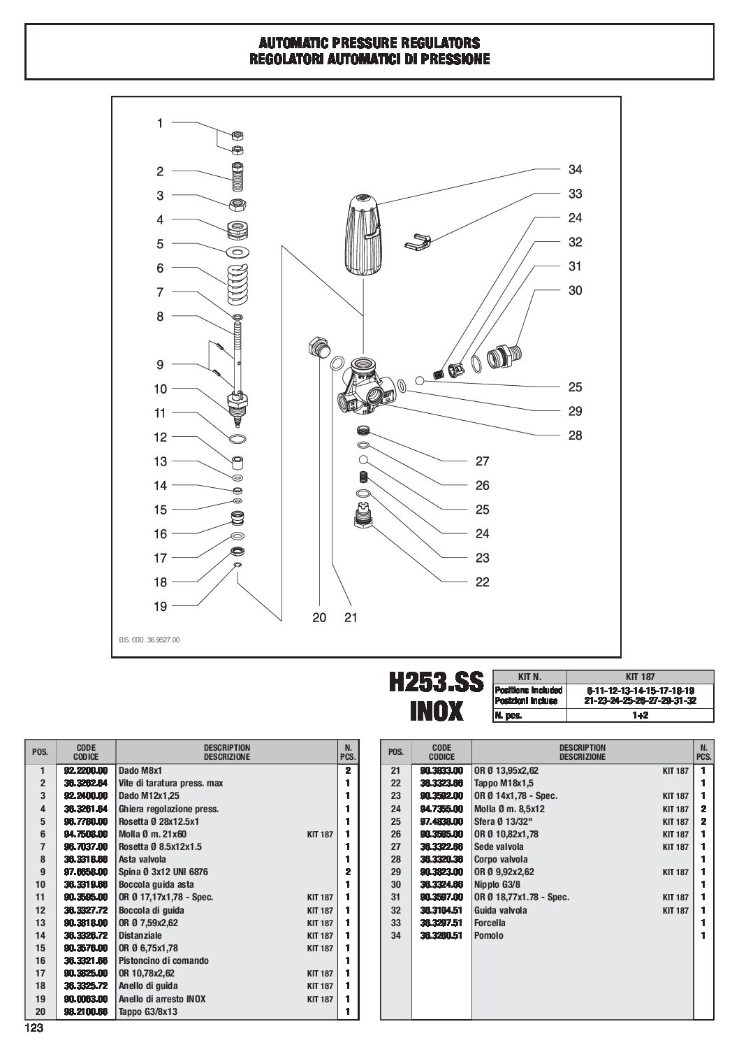 Interpump H253SS Unloader Parts breakdown