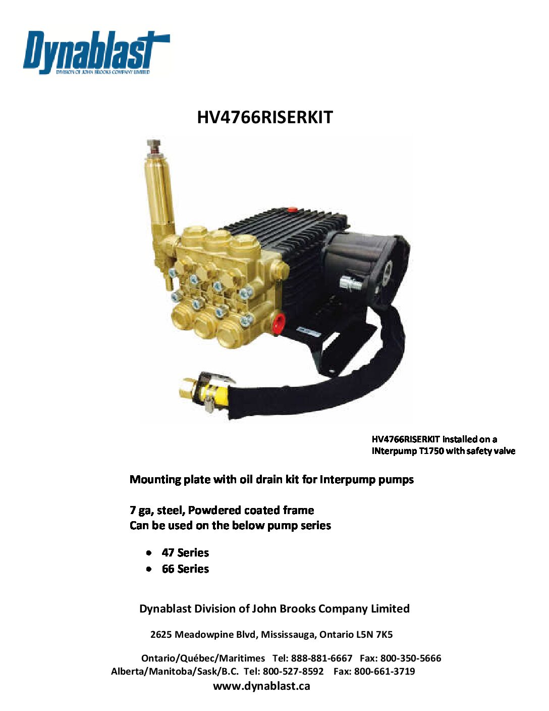 Dynablast Interpump Pump Riser Kit HV4766RISERKIT