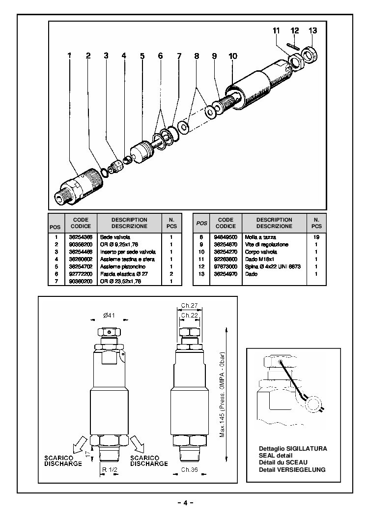 Interpump S3 safety valve parts breakdown
