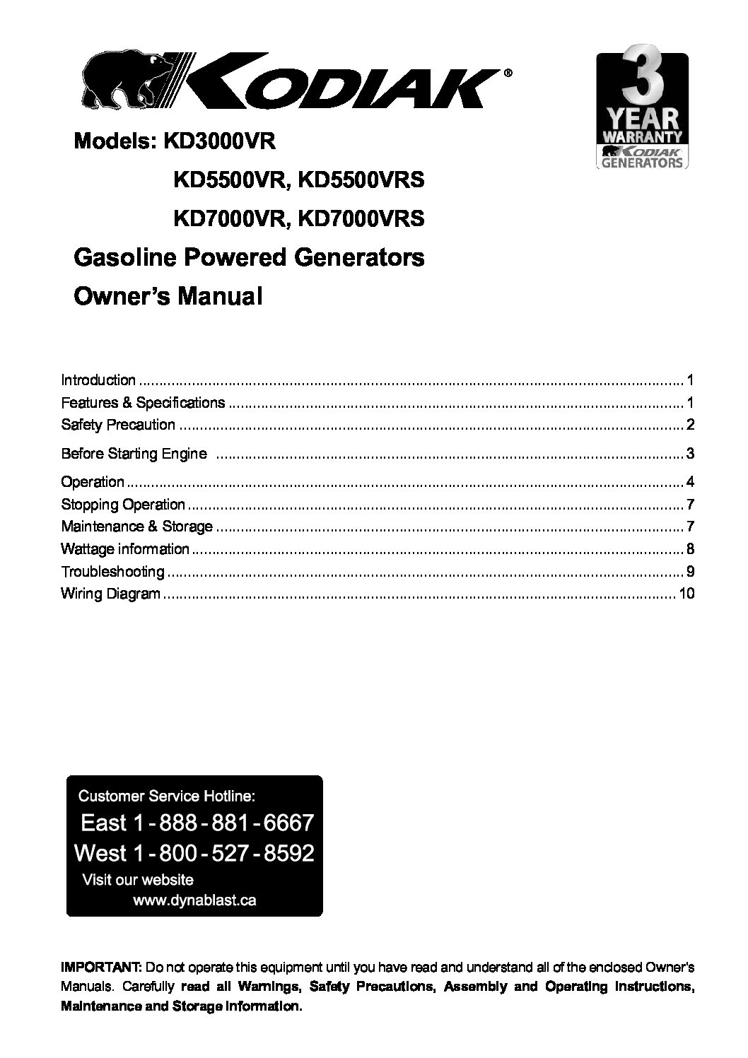 KD Generator Owners Manual English