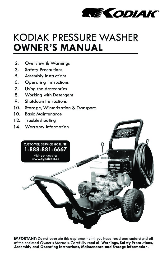 KODIAK PRESSURE WASHER OWNERS MANUAL ENGLISH