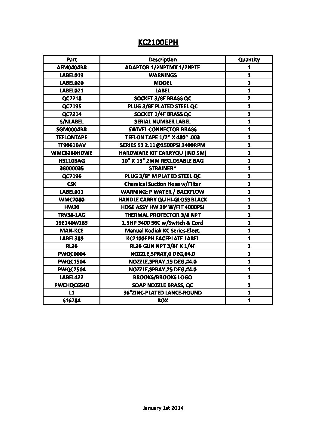 KC2100EPH Parts Breakdown