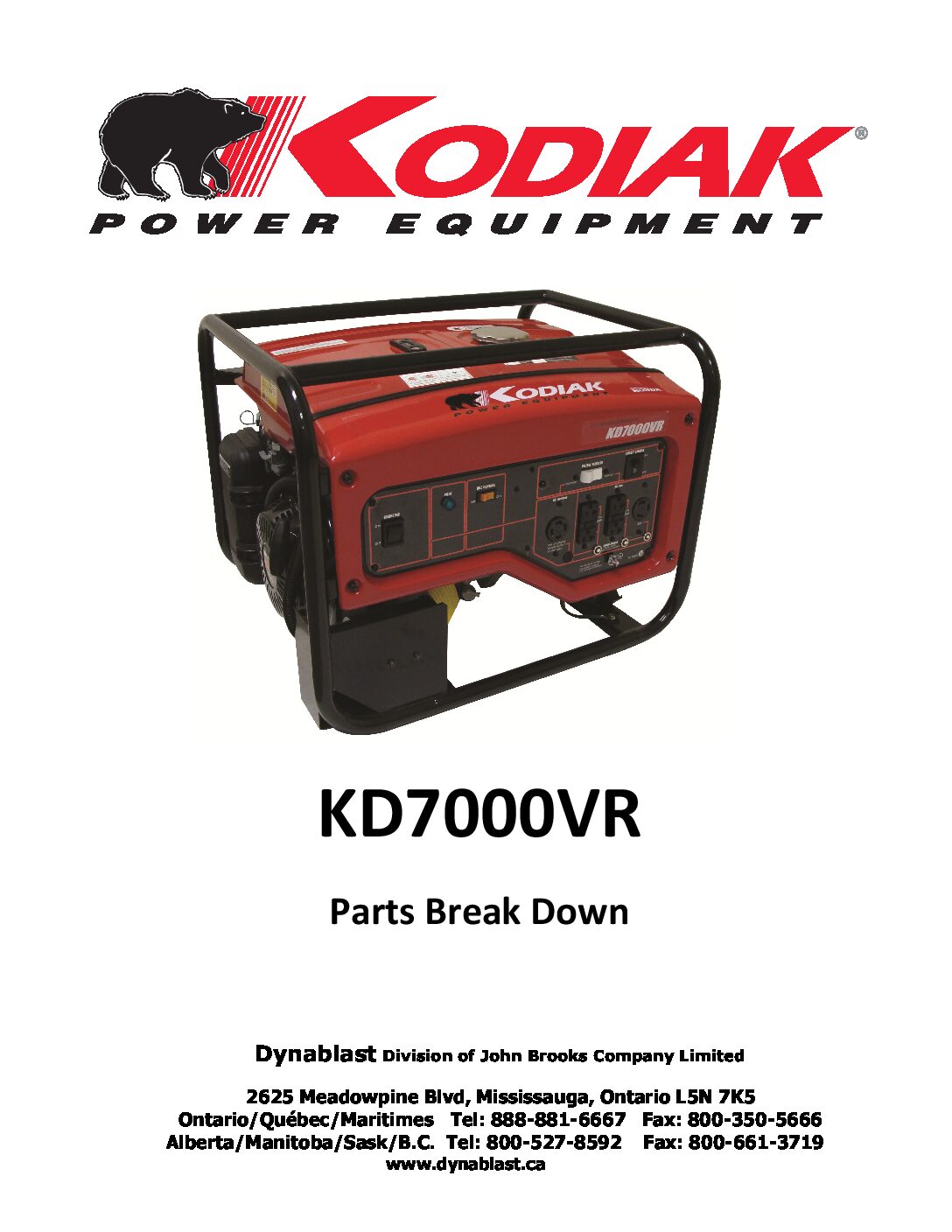 KD7000VR Generator Parts Breakdown