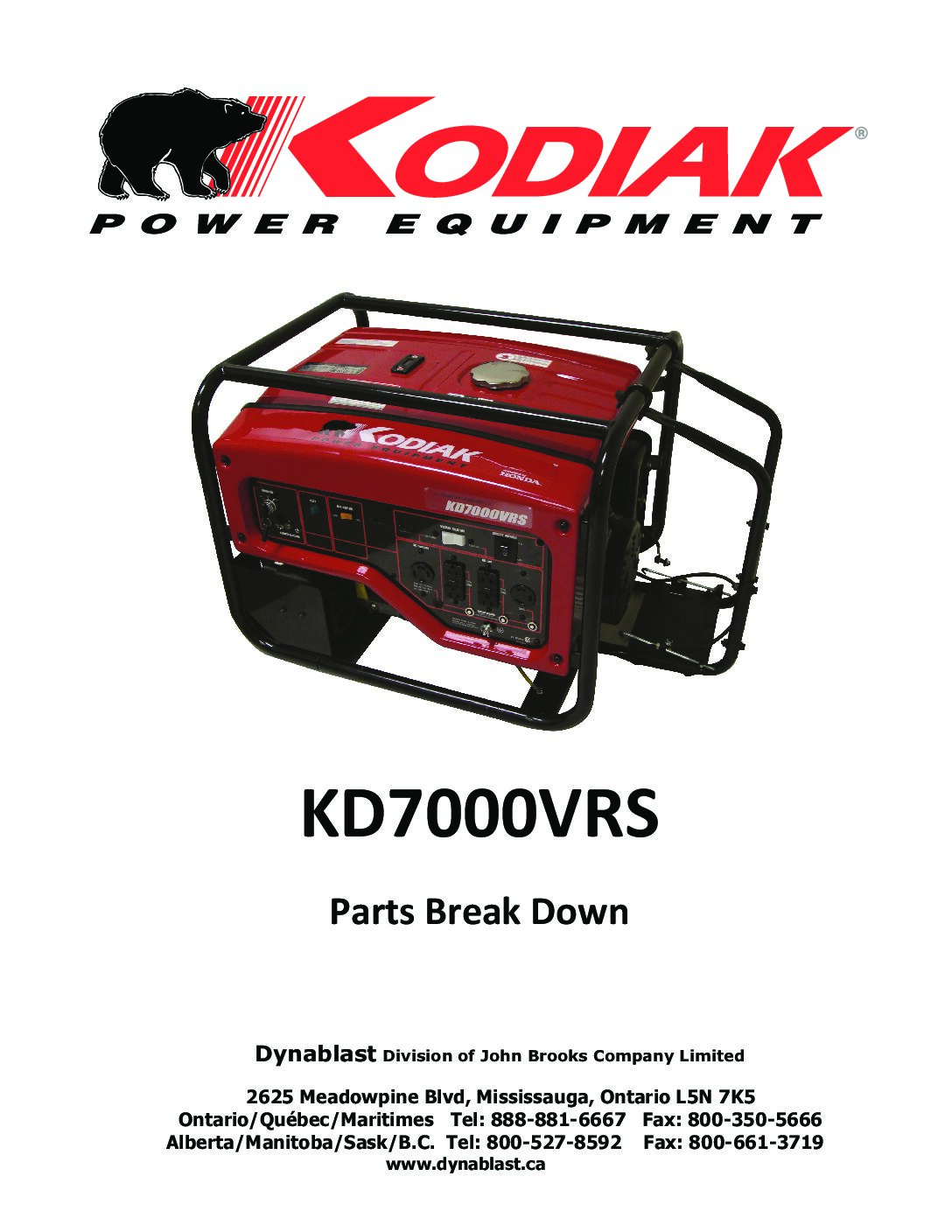 KD7000VRS Generator Parts Breakdown