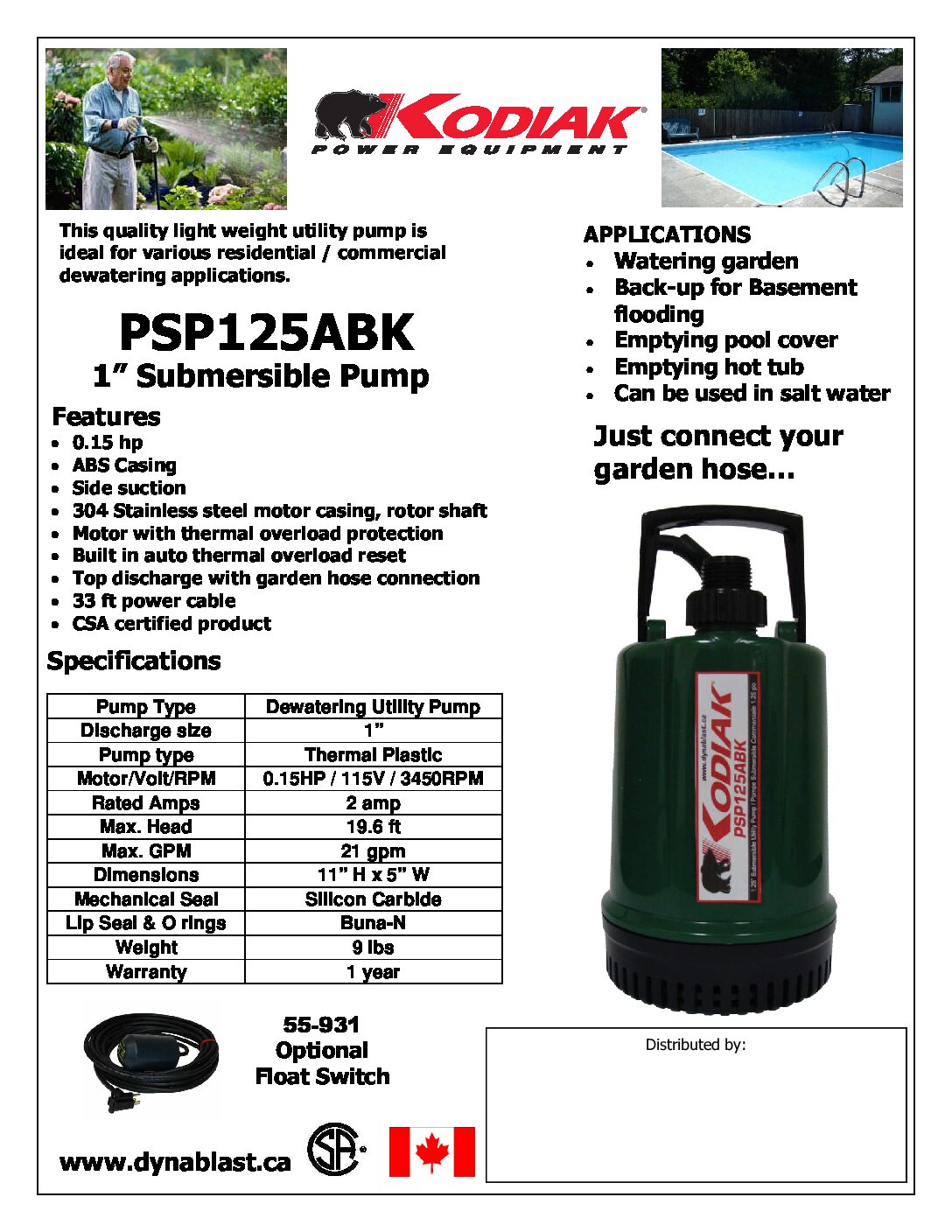 PSP125ABK sales sheet English