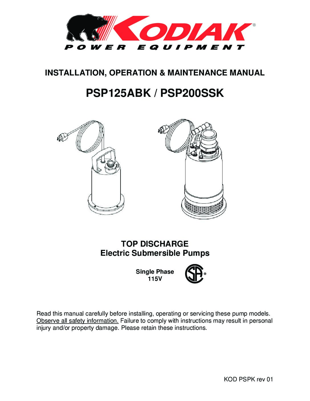 PSP125ABK owners manual English