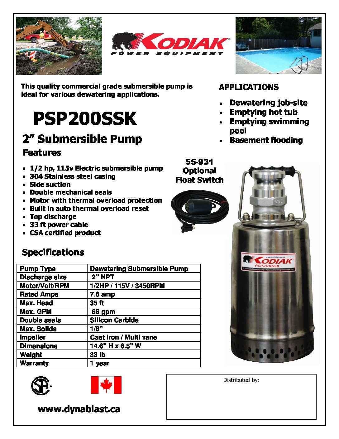 Kodiak PSP200SSK Submersible Pump