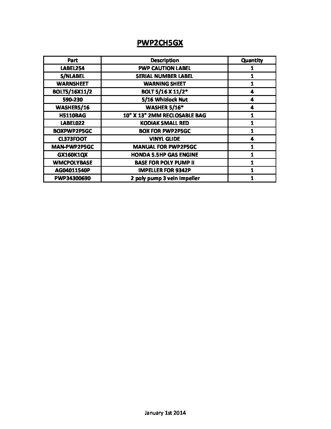 PWP2CH5GX Parts Breakdown