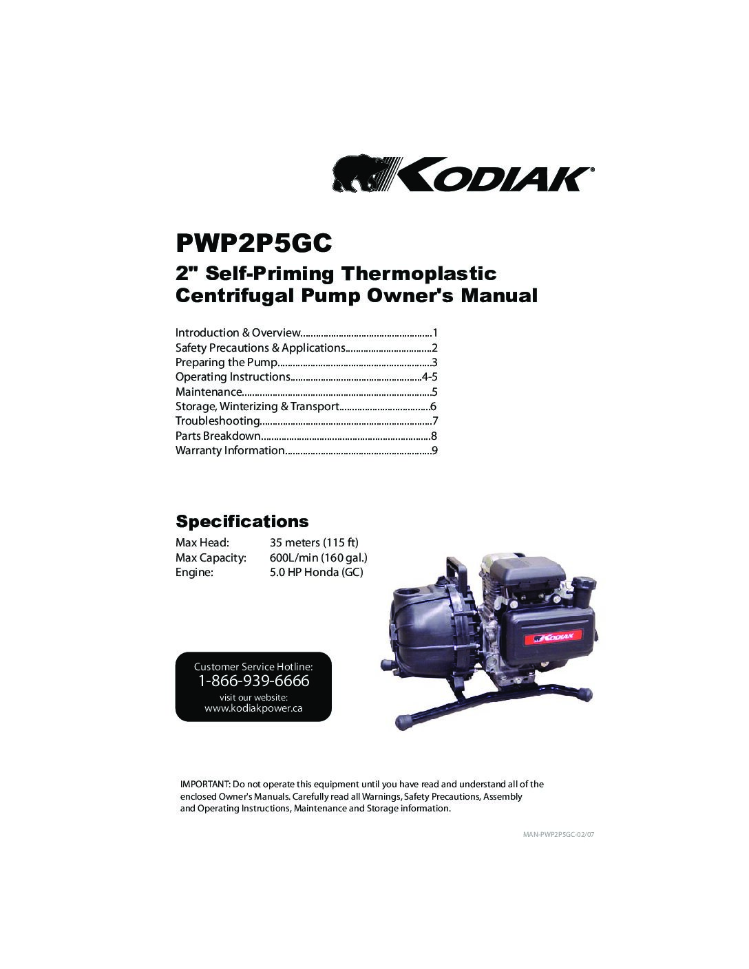 PWP3P15RT Owners Manual